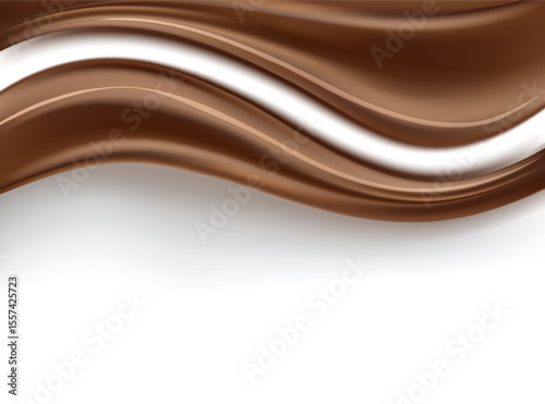 Smooth, wave-like chocolate patterns flow across a white background.