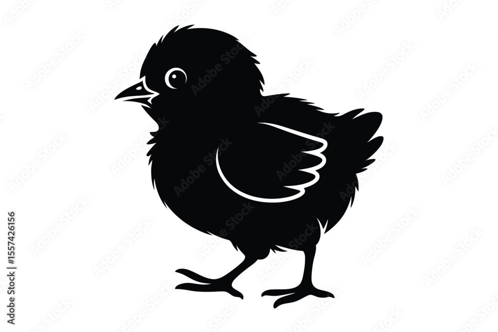 Fototapeta premium Black Silhouette of a Chick Standing on White Background