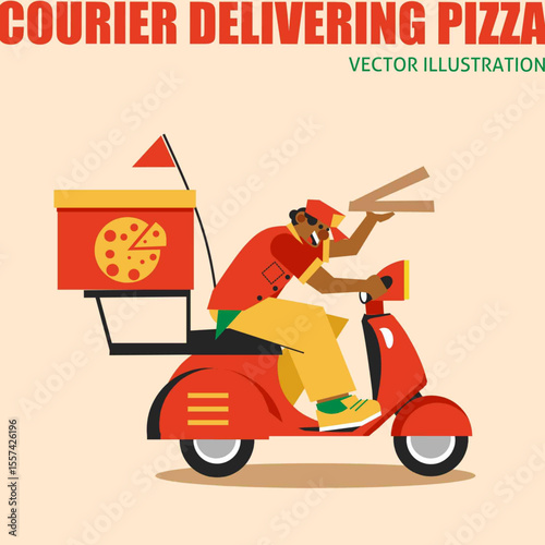 Vector Courier delivering pizza concept