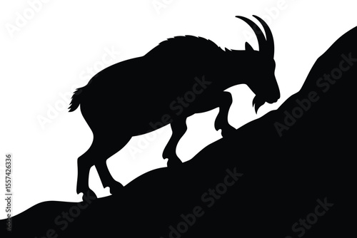 Black Silhouette of a Mountain Goat Climbing a Rocky Slope 1
