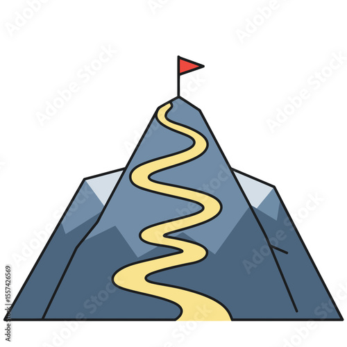A path leading up a mountain to a flag at the summit