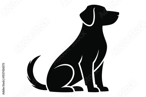 Black Silhouette of a Sitting Dog Facing Right on White Background