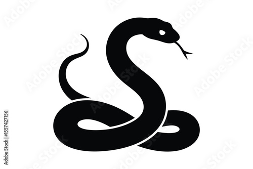 Black snake silhouette with forked tongue on white background