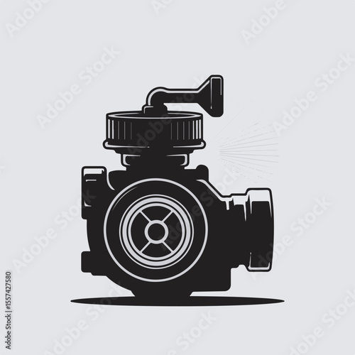 Black and white stylized illustration depicting a mechanical turbocharger component commonly used in automotive engines.