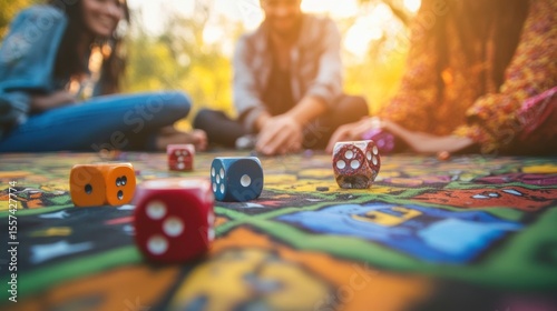 Friends playing board game in park