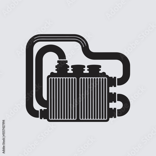 Vector illustration of a radiator with connected pipes and hoses, essential for engine cooling and efficient performance.