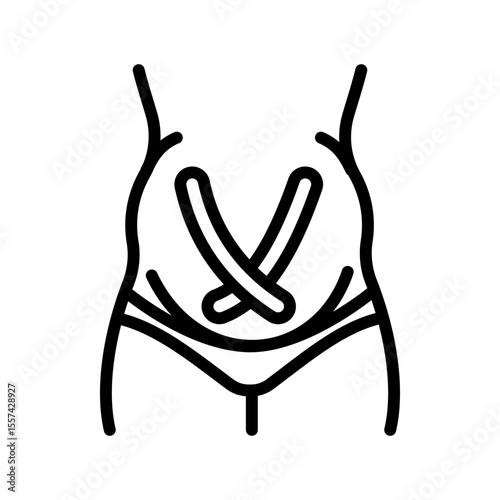 Taping application for pregnant belly outline icon. Kinesiology taping techniques during pregnancy. Belly belt. Reducing pain, swelling, spasms. Back support. Isolated vector illustration