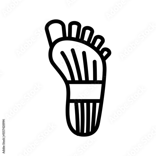 Foot kinesio tape strips outline icon. Elastic therapeutic tape. Muscles swelling and pain reduction. Joints and ligaments support. Isolated line symbol illustration.