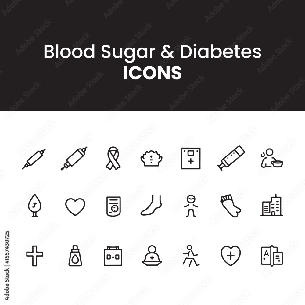 Fototapeta premium “Blood Sugar Tracker Icons | Professional Diabetes Vector Illustrations for Clinic Posters, Wellness Apps & Patient Guides” 