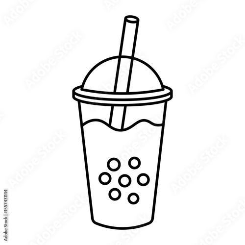 bubble milk tea with dome lid and straw line drawing isolated on white background