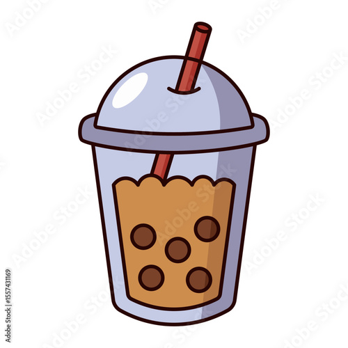 Purple bubble tea cup with dome lid and red straw isolated on white background