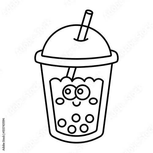 Cute boba tea outline icon isolated on white background