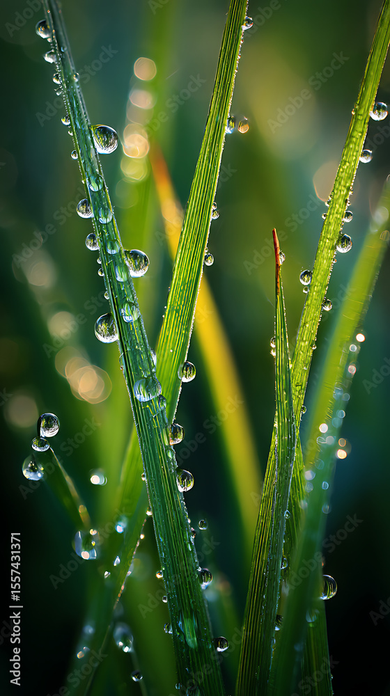 Naklejka premium Dewdrops On Morning Grass