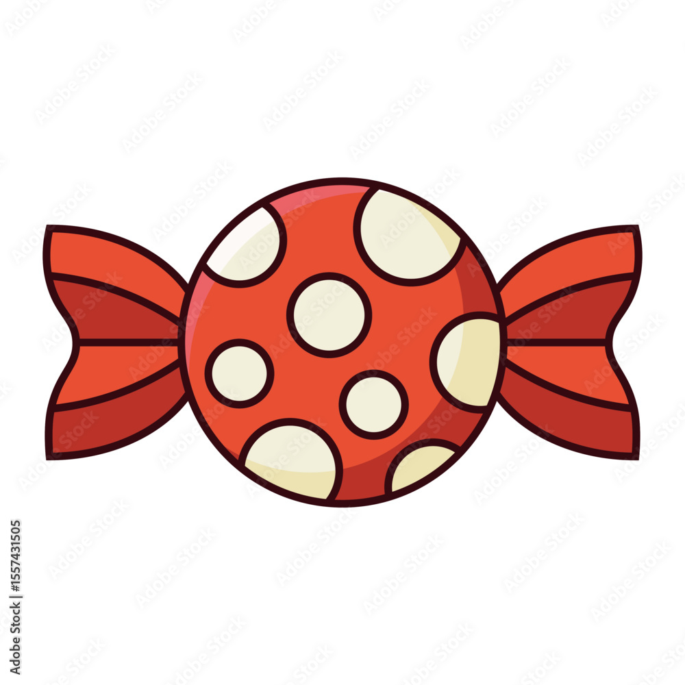 Obraz premium Red candy with polka dot wrapper cartoon style isolated on white background.