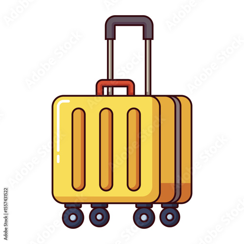 Yellow rolling suitcase with handle cartoon style isolated on white background.