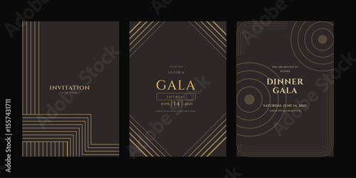 Elegant Gala Dinner Invitation Templates Geometric Art Deco Design