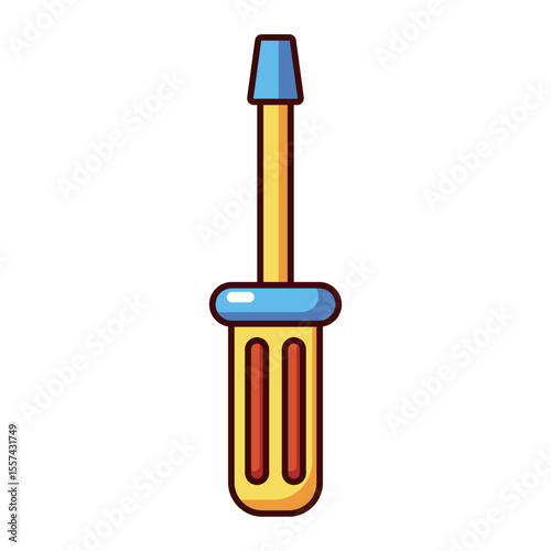 Cartoon screwdriver tool with colorful handle isolated on white background