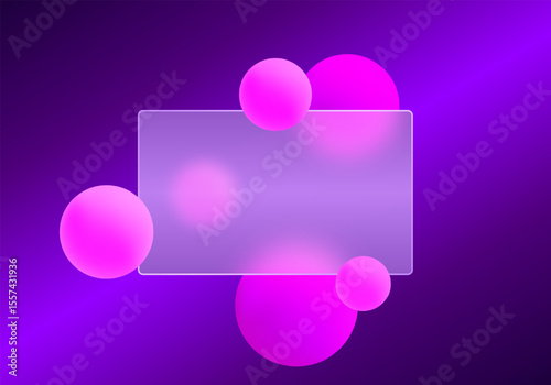 Purple background with transparent panel and bright neon pink glowing spheres for modern UI and digital design.