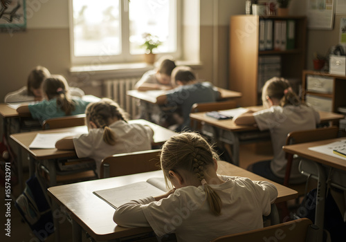 School children studying in classroom