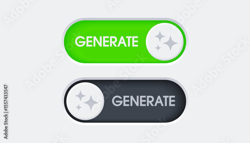 3D generative AI button. AI generates. Minimal toggle switch. Artificial intelligence technology and Deep learning. AI enters by command prompt to generate ideas. Trendy and modern vector in 3d style.