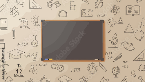 Blank Blackboard with Educational Doodle Background