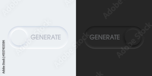 3D generative AI button. AI generates toggle switch. legant neumorphic buttons. Element for website, mobile app, and navigation. Neumorphism design style. Vector illustration.