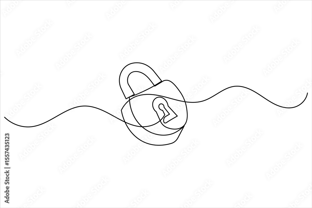 Obraz premium Continuous line padlock illustration simple secure lock outline vector isolated on white background