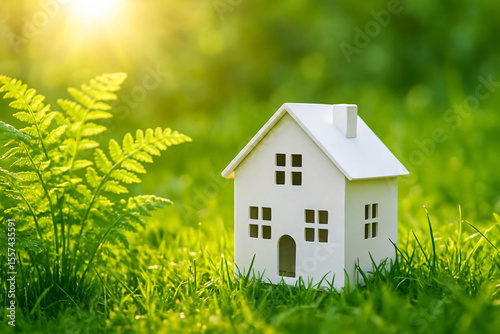 Wallpaper Mural Small White Model House in Green Grass with Sunlight Torontodigital.ca