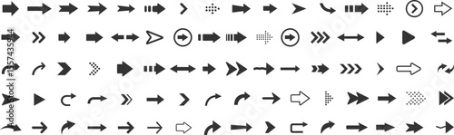 Arrow icon Mega set of vectors. Collection of vector arrows in cyberpunk style. HUD, UI graphic elements. Sci Futuristic arrows, elements for GUI, UI, VR design Vector.