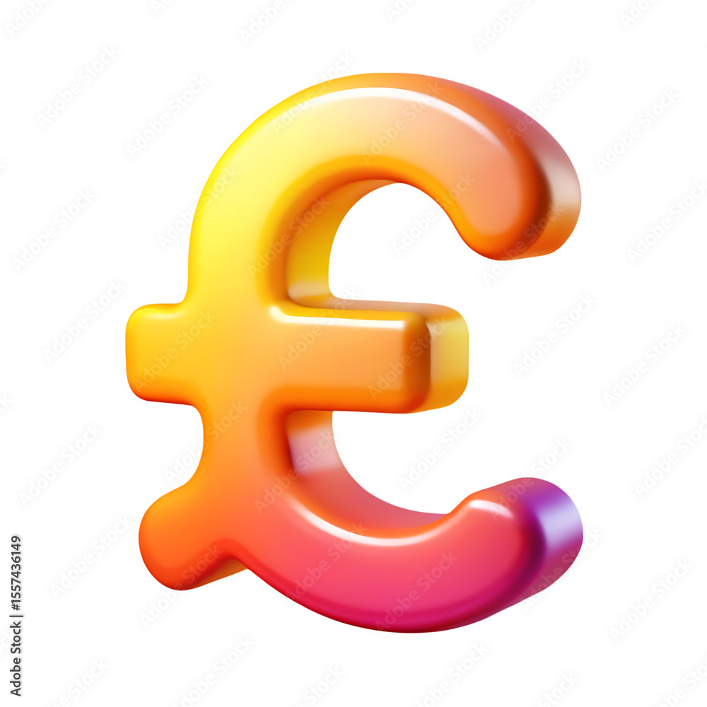 Naklejka premium Glossy 3d pound sterling symbol with gradient colors isolated on transparent background