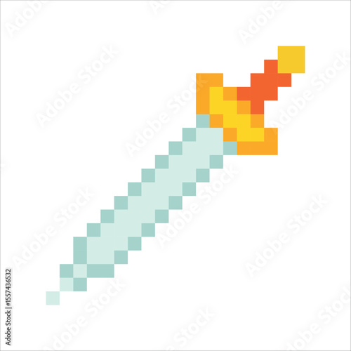 Knife. Sword. Weapon. Game elements. Retro 8 bit icons for old school platformer video game. Pixel art. Vector illustration isolated on white background.