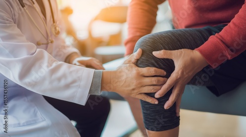 Medical Professional Examining Patient's Knee in Clinical Setting