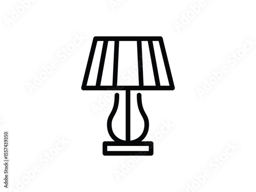 Decorative table lamp line icon, vector format. Stylized vector icon of a striped table lamp for decor themes, smart home visuals, or minimalist branding.