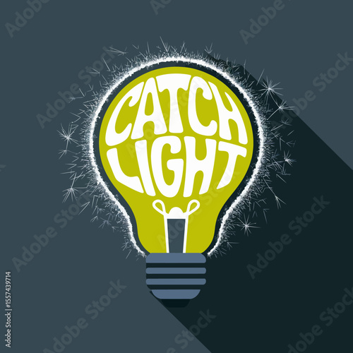 A bright idea concept represented by a glowing light bulb with the words catch light inside symbolizing inspiration and innovation surrounded by sparkling energy