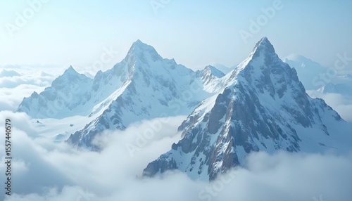 Wallpaper Mural Snowy mountain peaks landscape aerial view winter wonderland high altitude scenic vista cold Torontodigital.ca