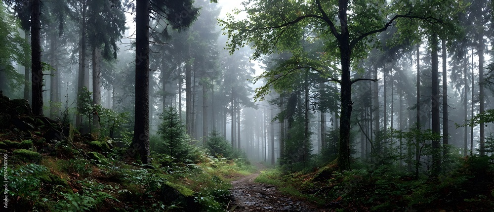 Obraz premium A forest with a path through it