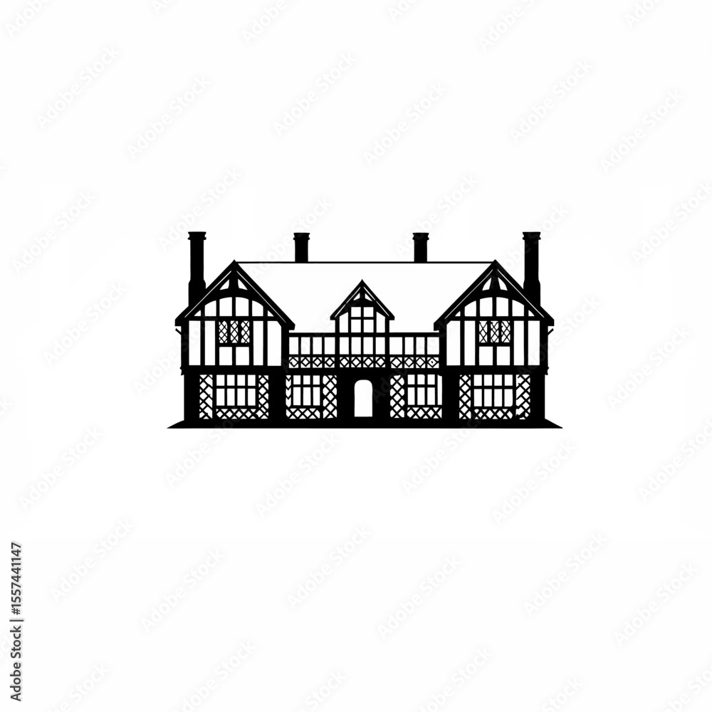 Fototapeta premium A detailed design of a Tudor-style house on white background