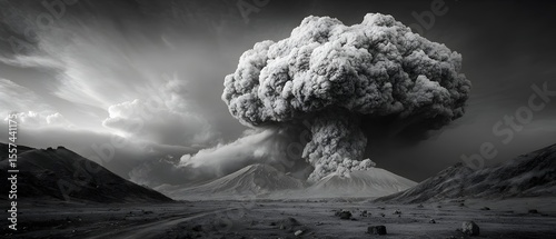 A large cloud of smoke is rising from a volcano