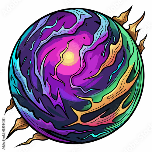 Vibrant Abstract Cosmic Sphere with Surreal Color Schemes and Dynamic Patterns