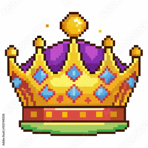 Pixel Art Crown with Gems and Gold Detailing