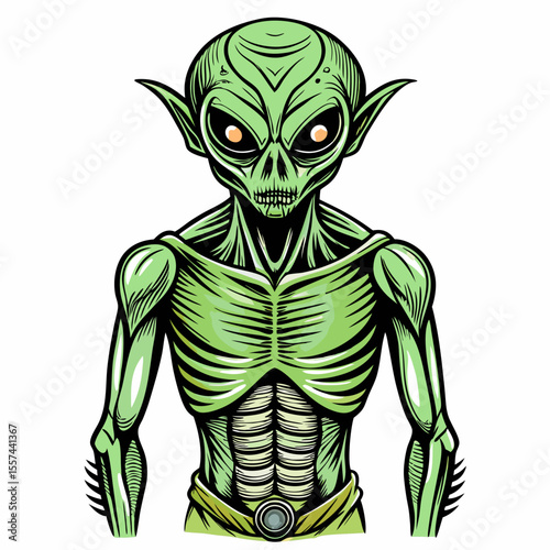 Green Alien Illustration Sci Fi Alien Character with Intricate Details and Unique Features