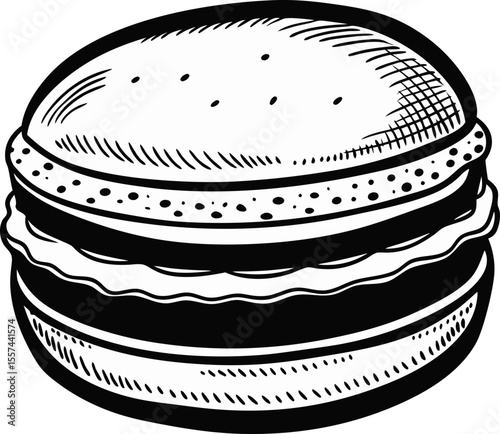 Hand drawn illustration of a classic burger with sesame seed bun