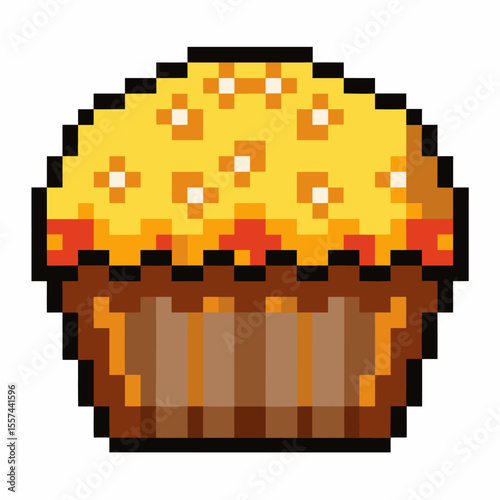 Pixel Art Muffin with Sprinkles Nostalgic 8 Bit Bakery Illustration