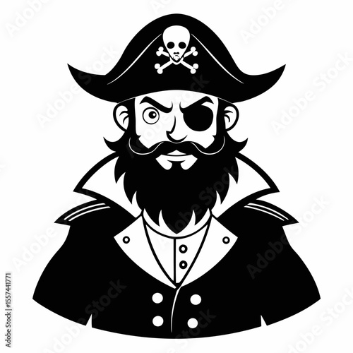 Bold Pirate Icon with Eyepatch and Skull Hat for Nautical Themed Designs