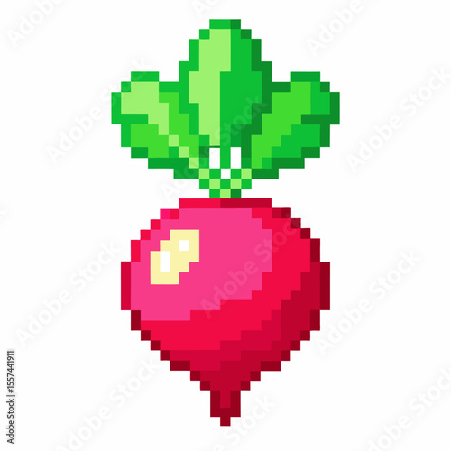 Pixel Art Radish with Leaves   Retro 8 Bit Vegetable Icon for Gaming and Digital Art