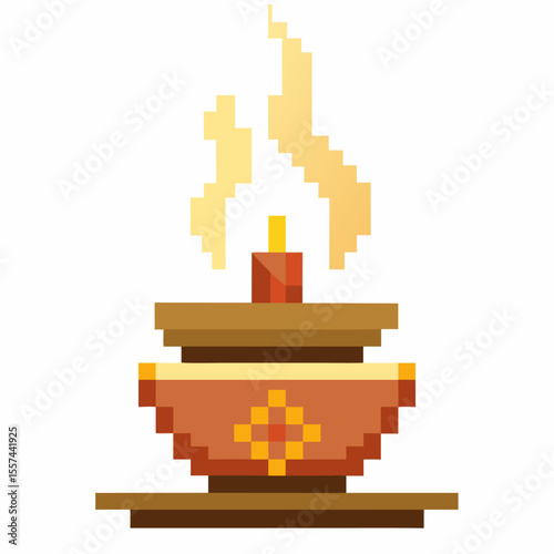 Pixel Art Candle Icon with Flame in Retro Video Game Style