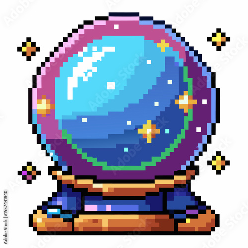 Colorful Pixel Art Crystal Ball Digital Fantasy Fortune Telling Illustration