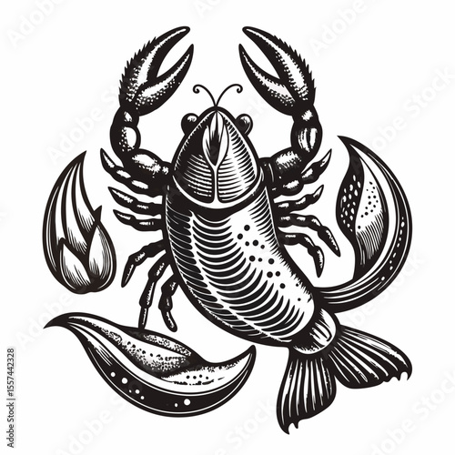 Vintage Lobster Illustration Retro Nautical Seafood Art in Black and White