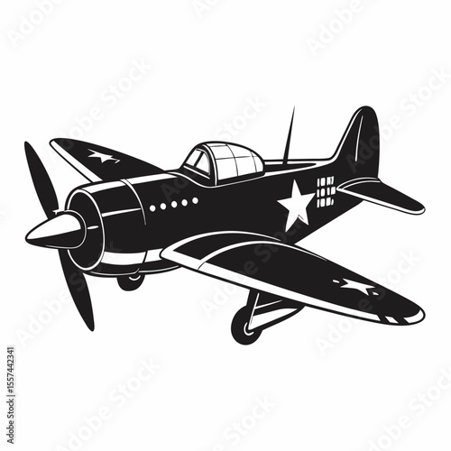 Vintage Airplane Silhouette Retro Warplane with Propeller Icon Design