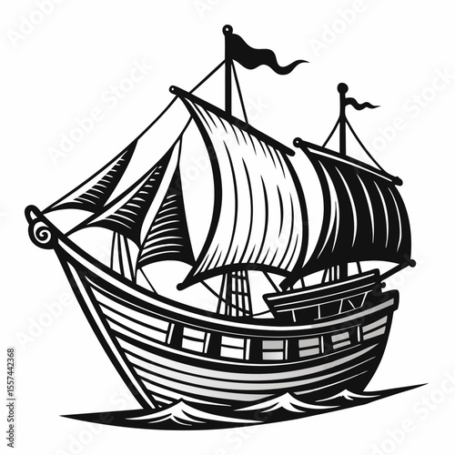 Vintage Sailing Ship Illustration Nautical Adventure with Classic Wooden Vessel
